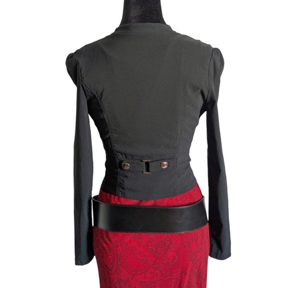Vintage Y2K Black Gothic Chic Military Cropped Corset Leather Trim Jacket - Picture 4 of 7